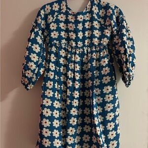Floral Blue Dress with White and Red Flowers